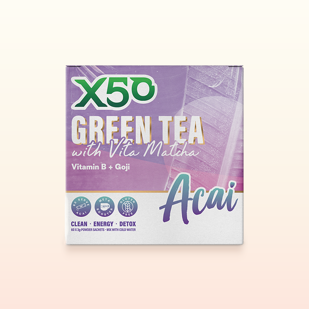 X50 Acai Green Tea with Vita Matcha featuring Vitamin B + Goji