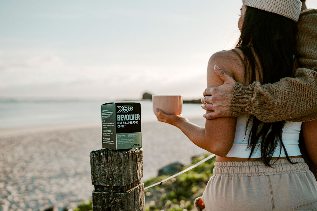 MCT collagen coffee on the beach