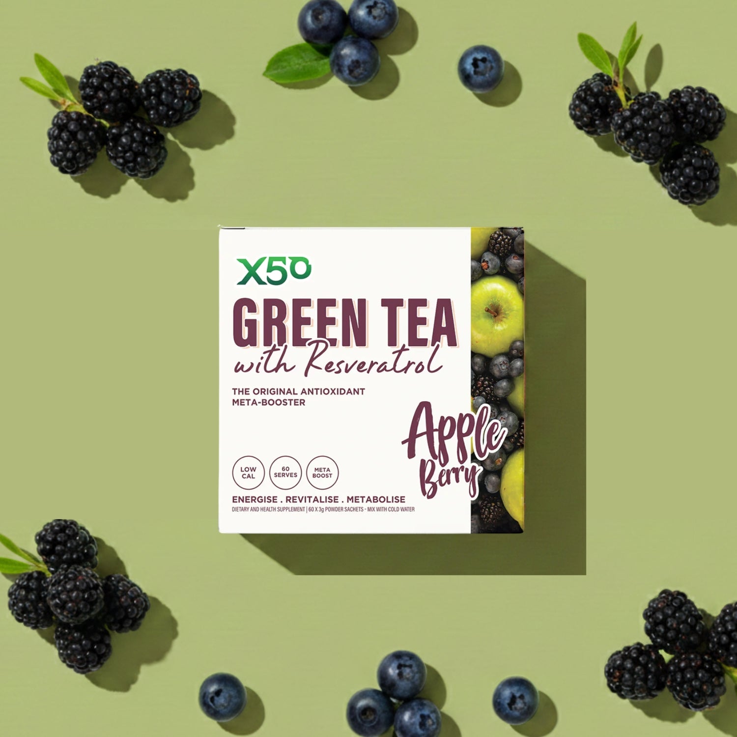 Apple Berry Green Tea X50 Resveratrol 60 Serves