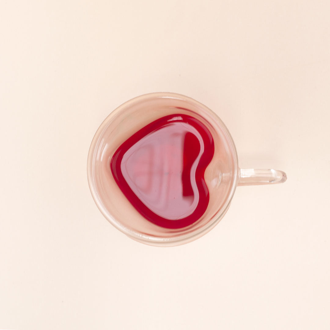 2 x X50 Love Heart Double Wall Glass Tea Cup - 150ml - Free Gift