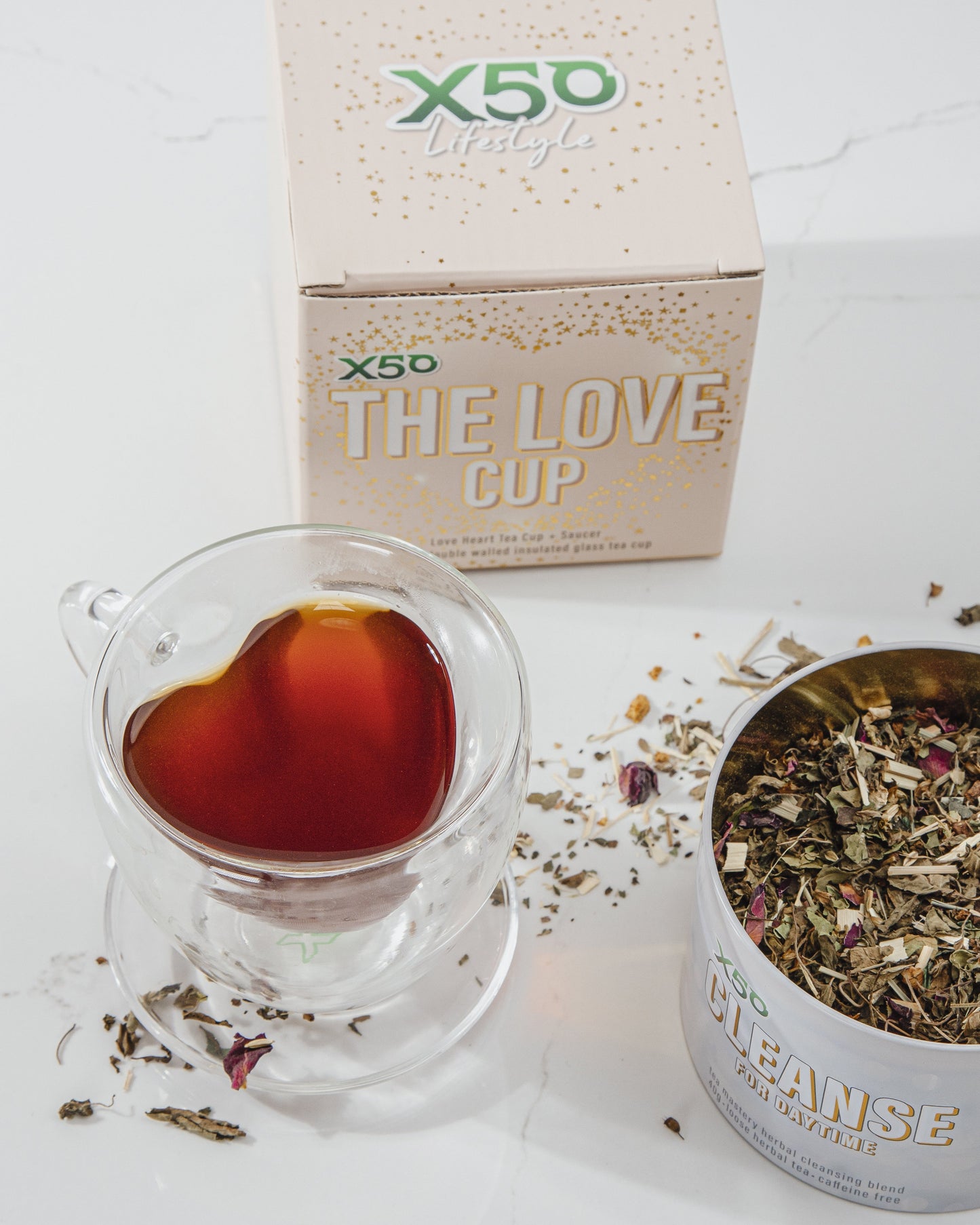 X50 Love Heart Double Wall Glass Tea Cup - 150ml Gift