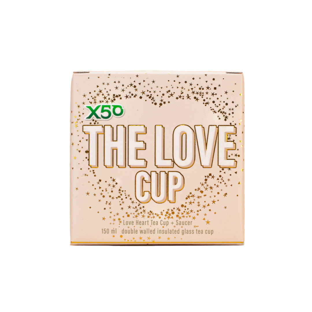 2 x X50 Love Heart Double Wall Glass Tea Cup - 150ml - Free Gift