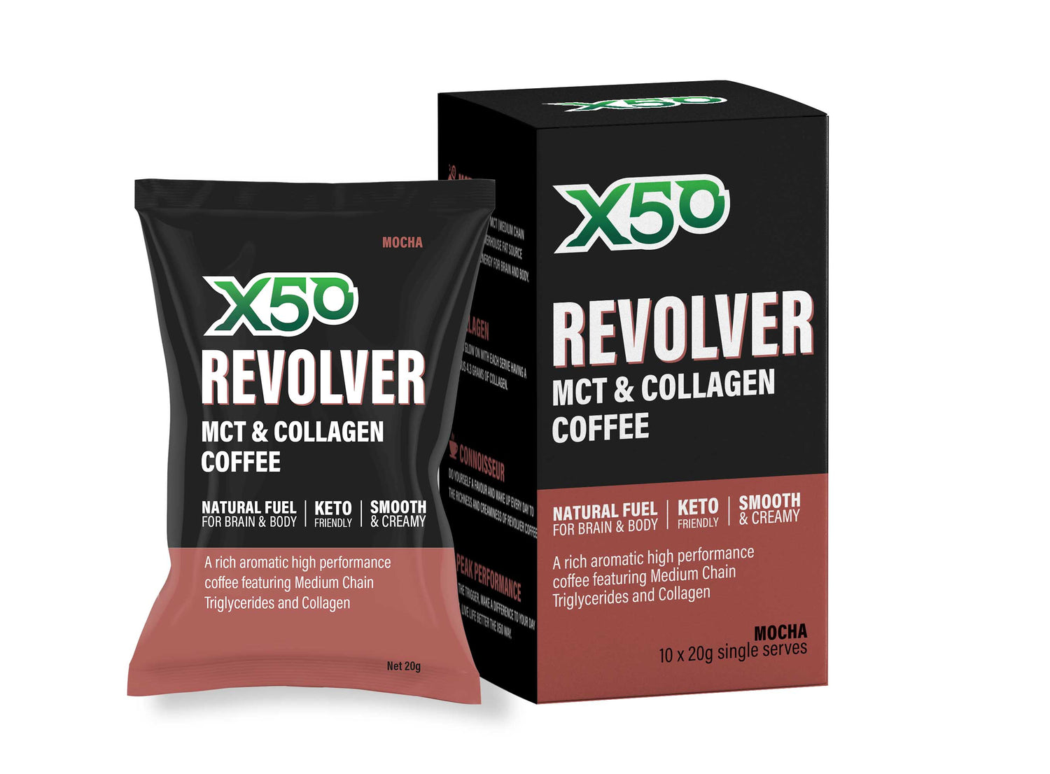 Revolver Coffee 10 Serve packet and box mocha
