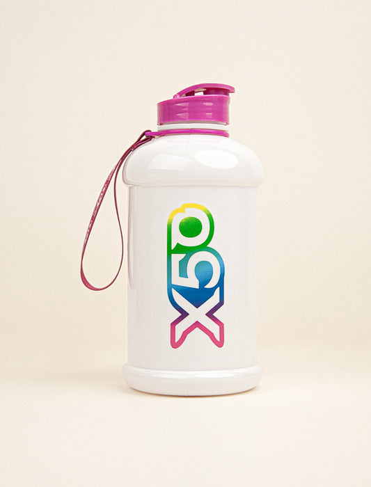 White 1.3Litre Drink Bottle with rainbow X50 logo